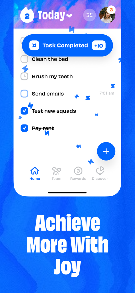 Numo: Cringe-Free ADHD App - Numo app screenshot showing a gamified to-do list for ADHD users with a task completed notification