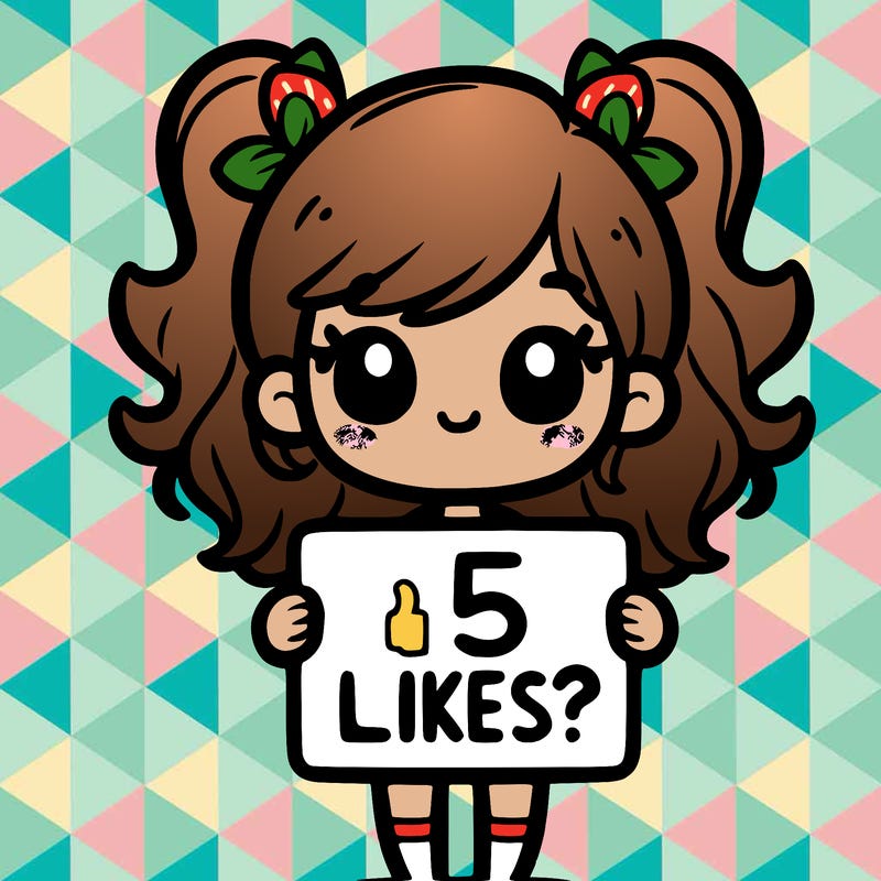 girl holding a sign that says 5 likes?