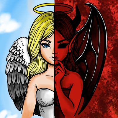 realistic angel half demon