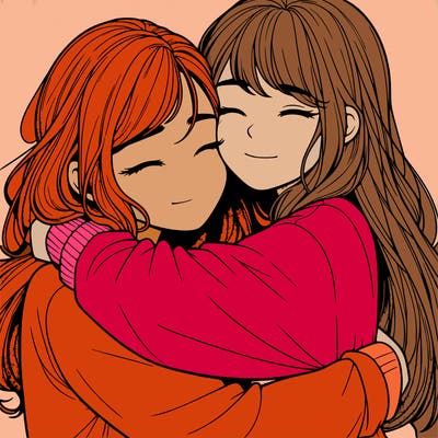 realistic two girls hugging