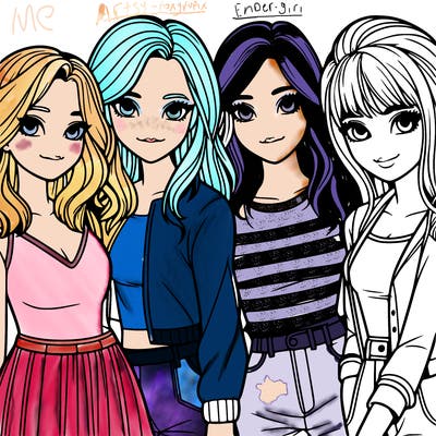 a group of girls realistic