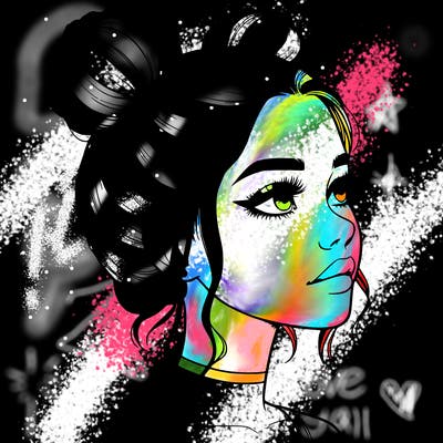 realistic girl with buns on the top of her head