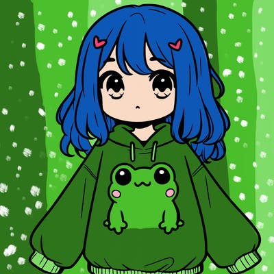 girl wearing frogging sweatshirt