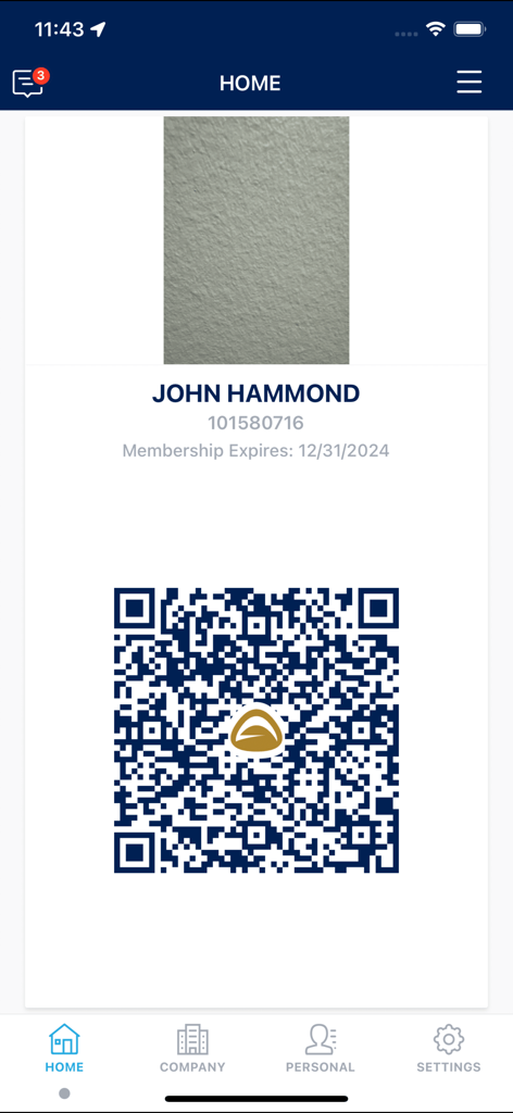 AuctionACCESS Mobile app home screen displaying the digital membership QR code