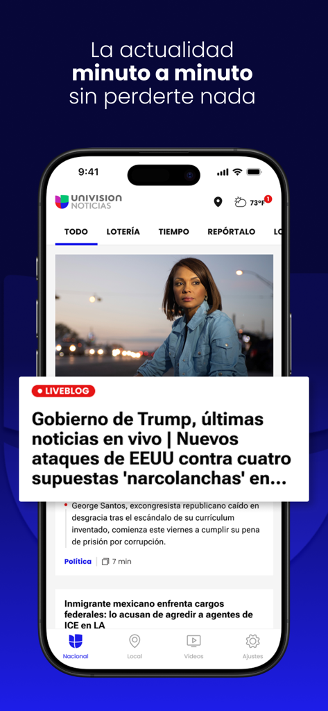 Univision Noticias - Univision Noticias 앱, 스페인어 실시간 뉴스 피드 표시