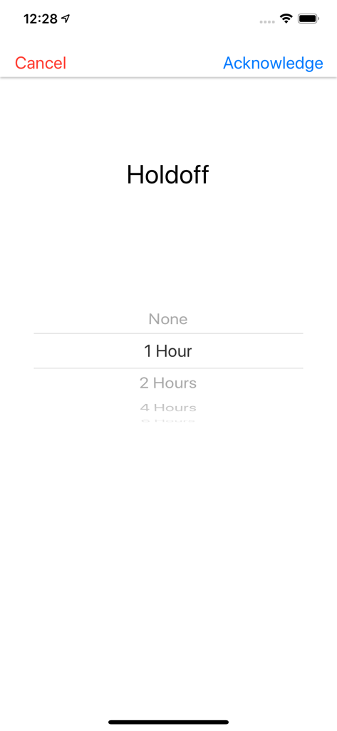 SmartCover - Una pantalla en la aplicación SmartCover que muestra un selector de duración para establecer un tiempo de espera para las alertas del sistema