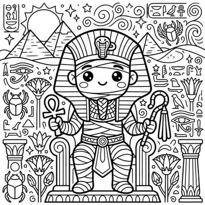 Unearth ancient cuteness with this Kawaii Priest Mummy coloring page, blending Egyptian mystique with adorable charm. Explore a world of whimsical hieroglyphs and friendly pyramids, ready for your creative touch.