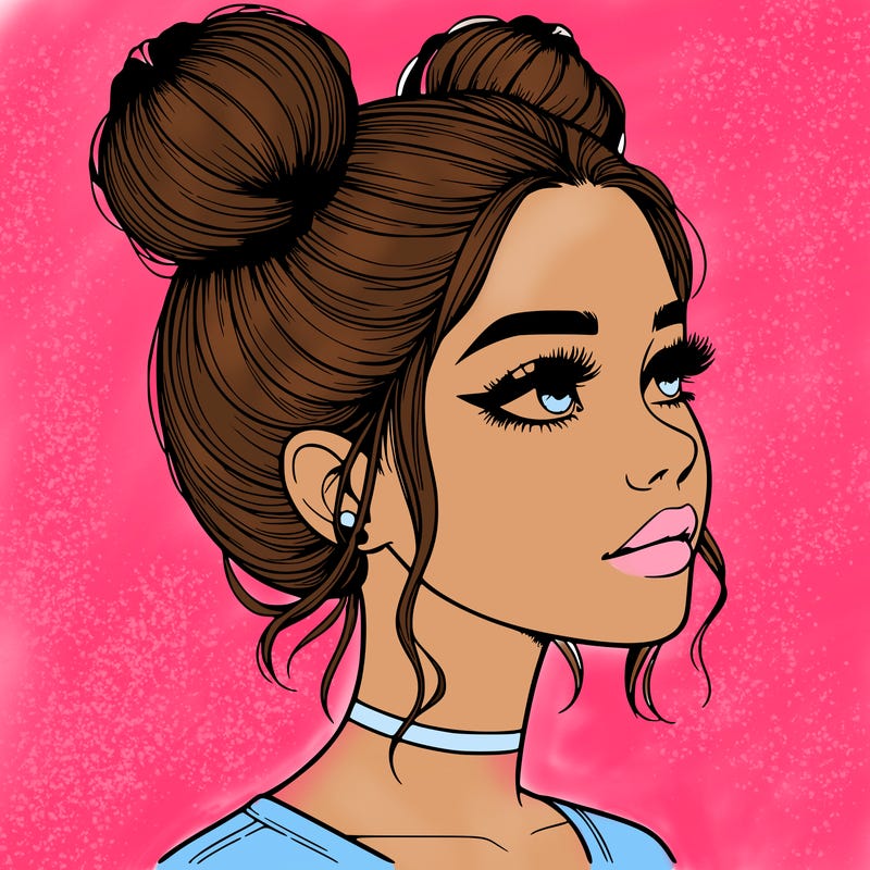 realistic girl with buns on the top of her head