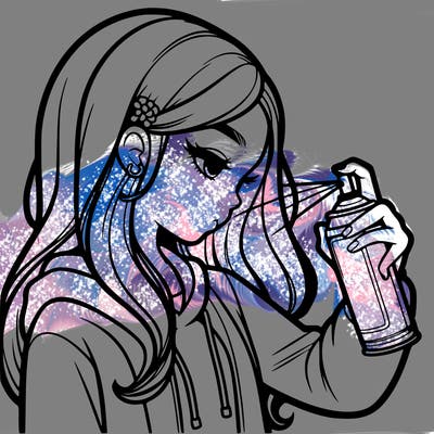a realistic girl spray painting