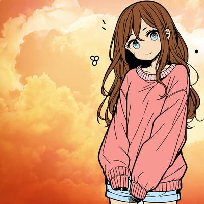 manga teen girl  in a sweater and baggy pants