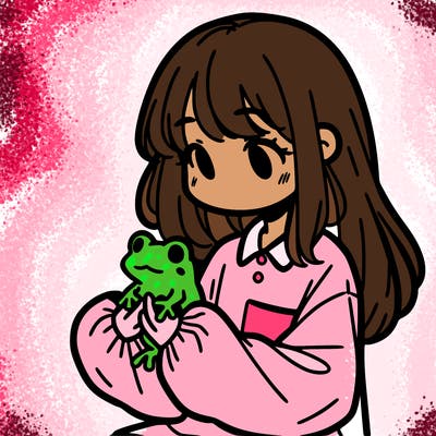 girl with long hair and a oversized shirt. and she is holding a frog
