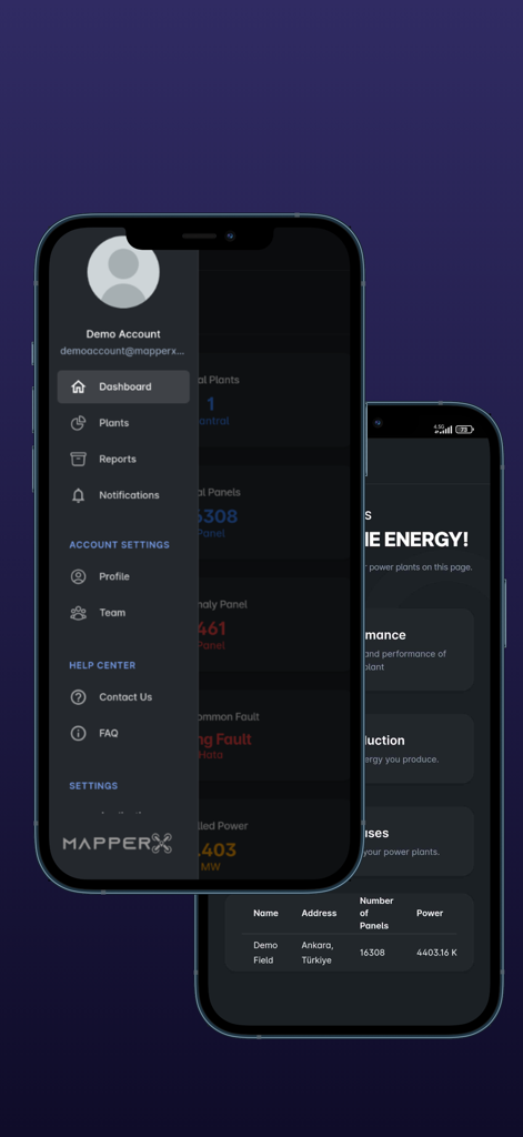 Solar-AI - Solar AI mobile app dashboard and navigation menu for solar panel monitoring