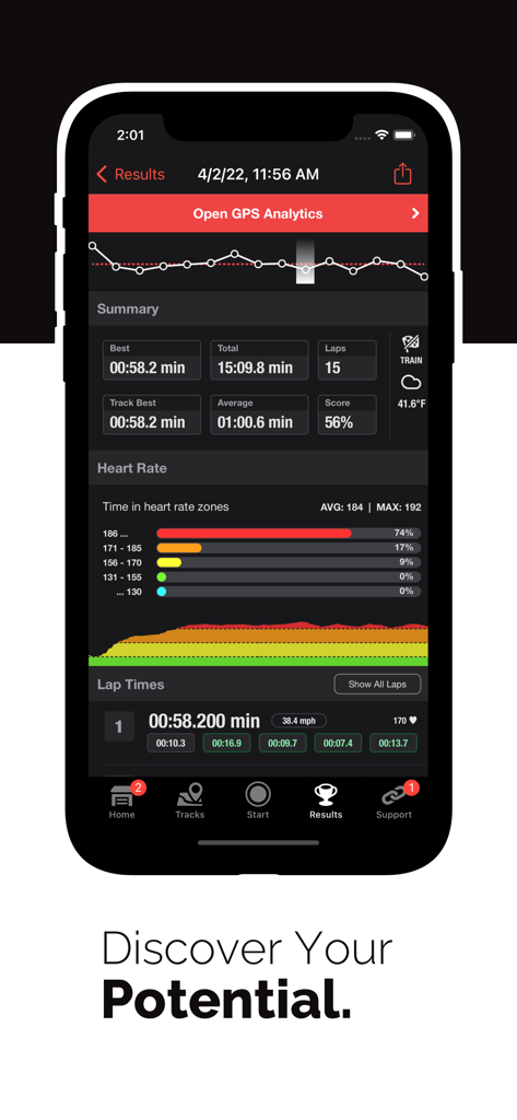MX Buddy - MX Buddy app results screen showing motocross lap times heart rate zones and session summary