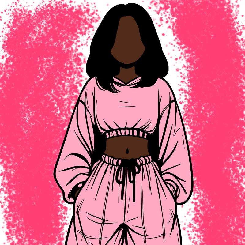 realistic girl faceless with baggy pants and a crop top