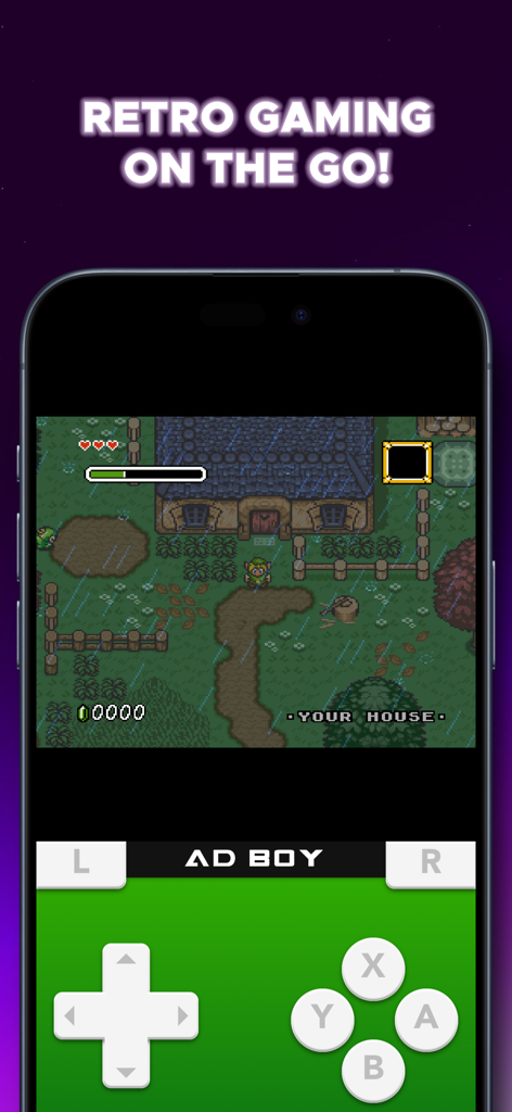 AD Boy: All-in-One-Emulator - AD Boy all in one emulator playing a classic adventure game on an iPhone with a virtual controller skin
