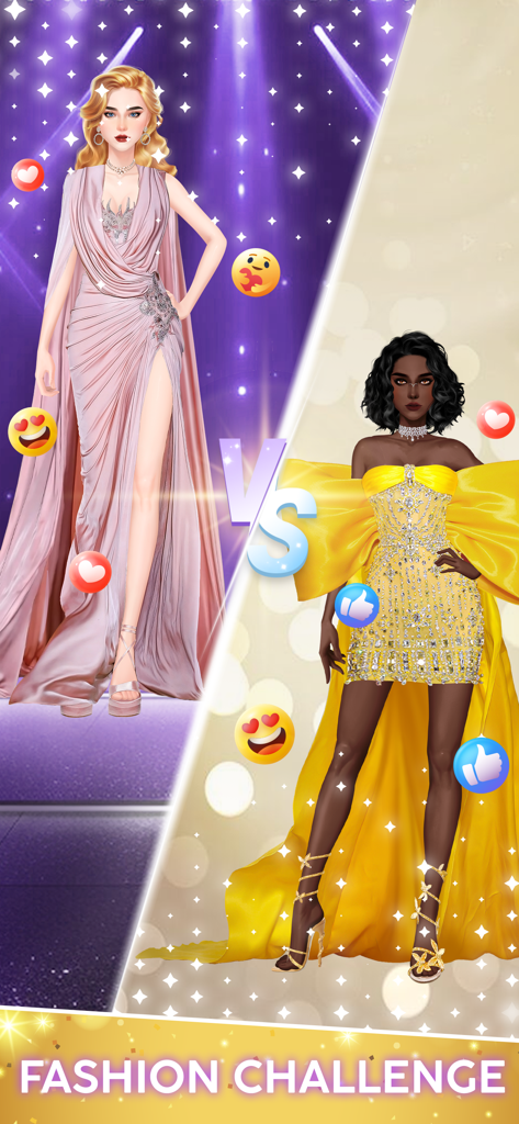 Fashion battle challenge between two models in glamorous dresses