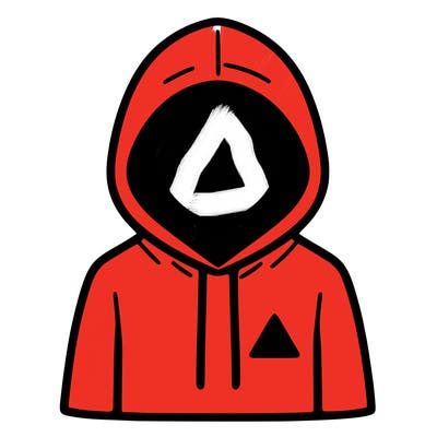 a person with non face waering a hoodie with a small triangle symbol