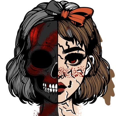 realistic girl with half skull mask