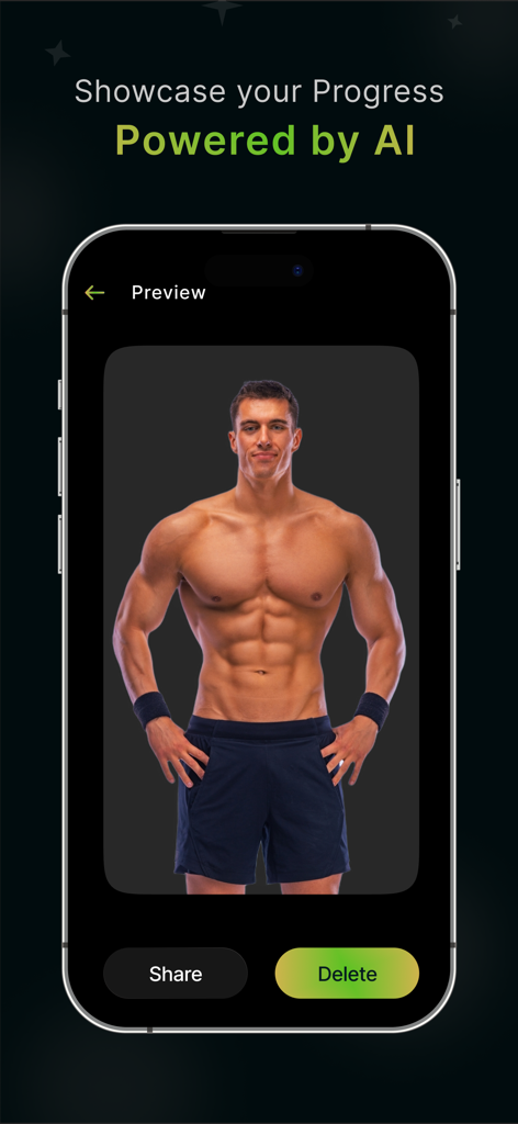 AI Muscle filter: Giga AI Body - Preview of a muscular body transformation powered by Giga AI Muscle Filter app