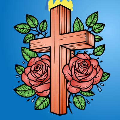 cross with roses