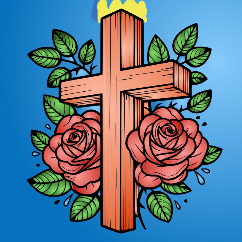 cross with roses