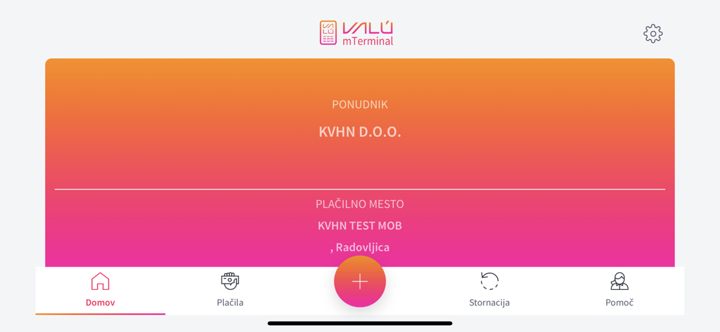 Home screen of the VALU mTerminal app displaying business provider information and navigation options