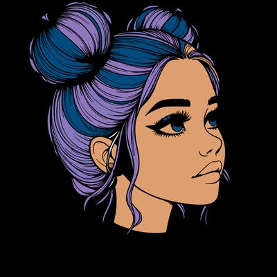 realistic girl with buns on the top of her head