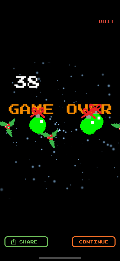Kepler Attack - Watch Game - Kepler Attack game over screen with Christmas decorations and pixel art