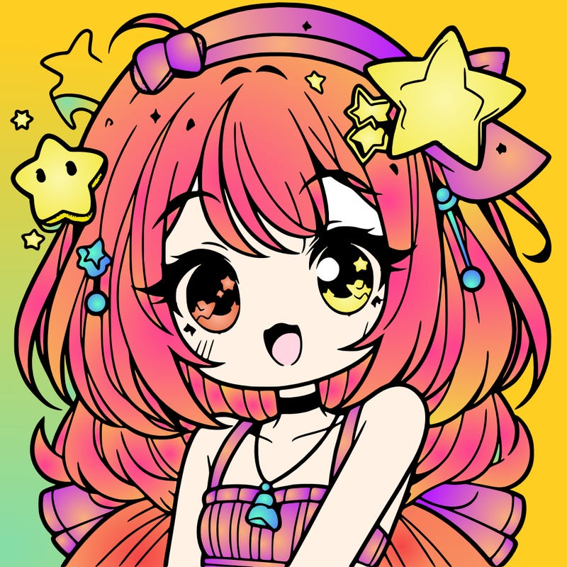 cute anime girl with star accessories