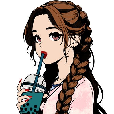 realistic girl with braided hair drinking boba