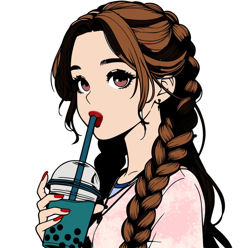 realistic girl with braided hair drinking boba