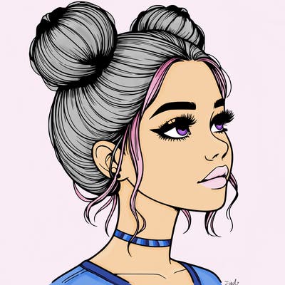 realistic girl with buns on the top of her head