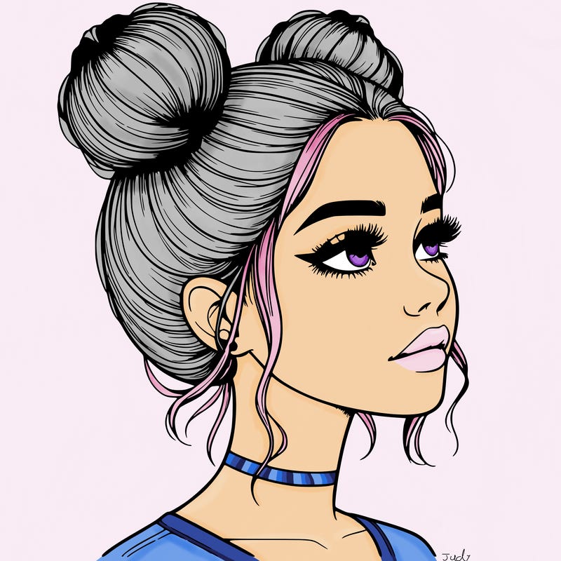 realistic girl with buns on the top of her head