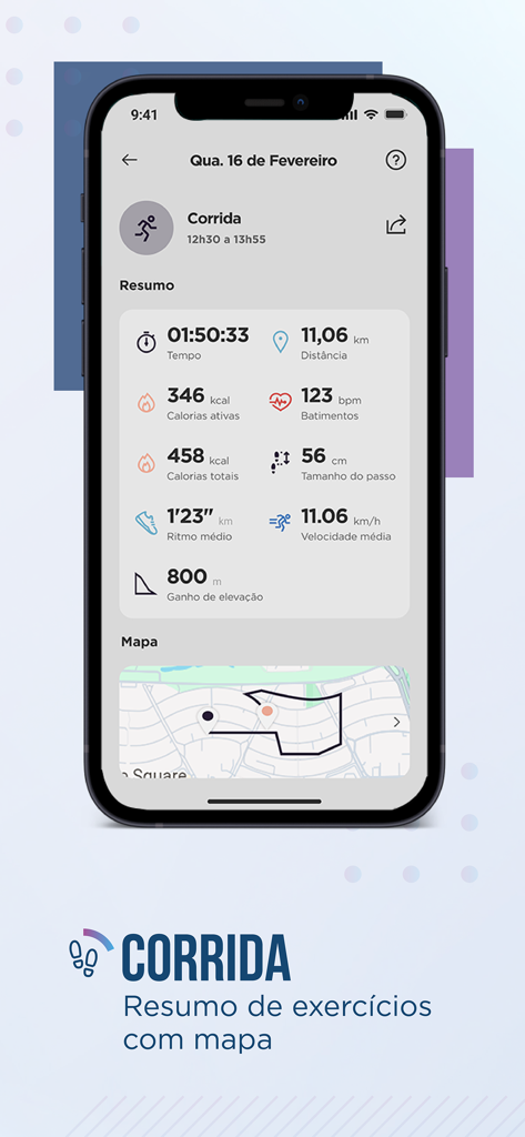 Condor Smart - Pantalla de resumen de carrera en la aplicación Condor Smart que muestra métricas de entrenamiento y mapa de ruta