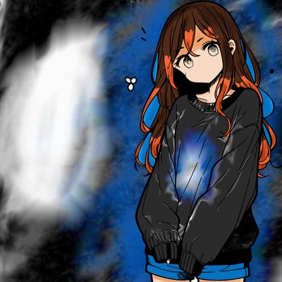 manga teen girl  in a sweater and baggy pants