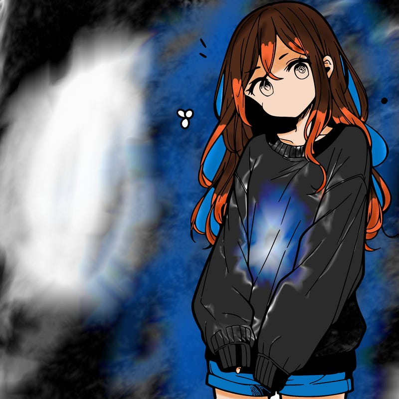 manga teen girl  in a sweater and baggy pants