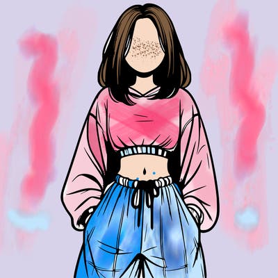 realistic girl faceless with baggy pants and a crop top