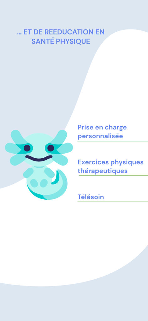 Mascotte de l'application Axomove présentant des services personnalisés de kinésithérapie et de rééducation