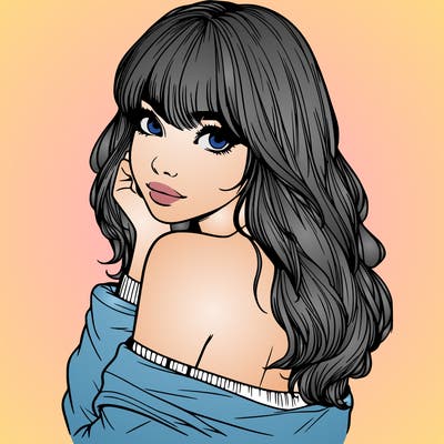 realistic girl with bangs looking over her shoulder