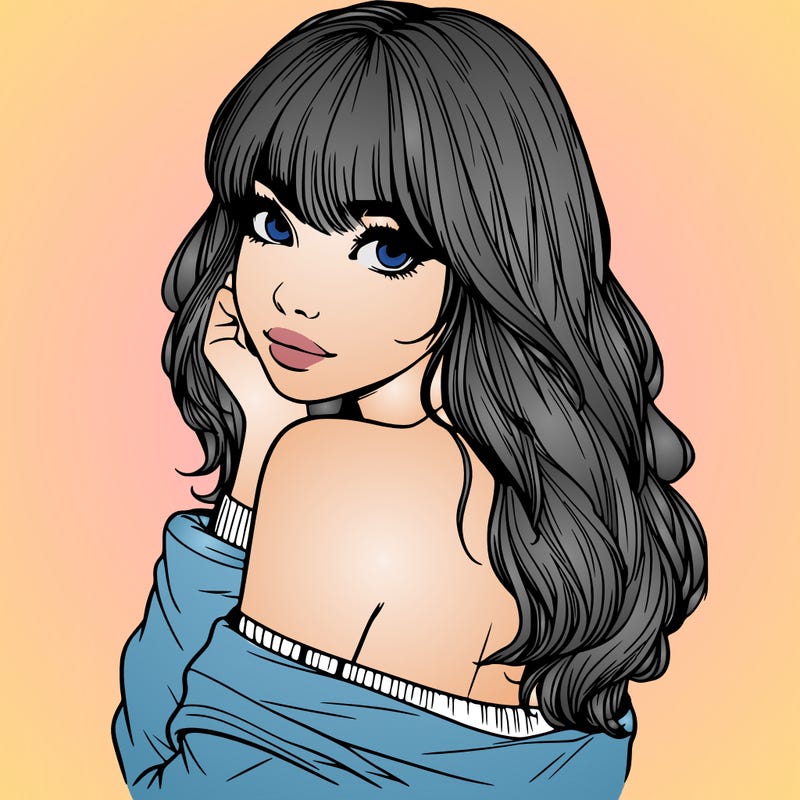 realistic girl with bangs looking over her shoulder