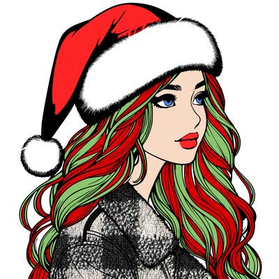 realistic girl in santa hat