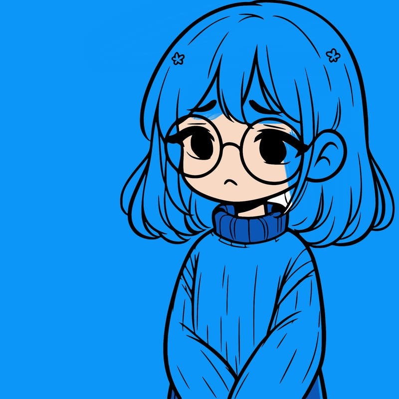 sad girl with glasses in a sweater