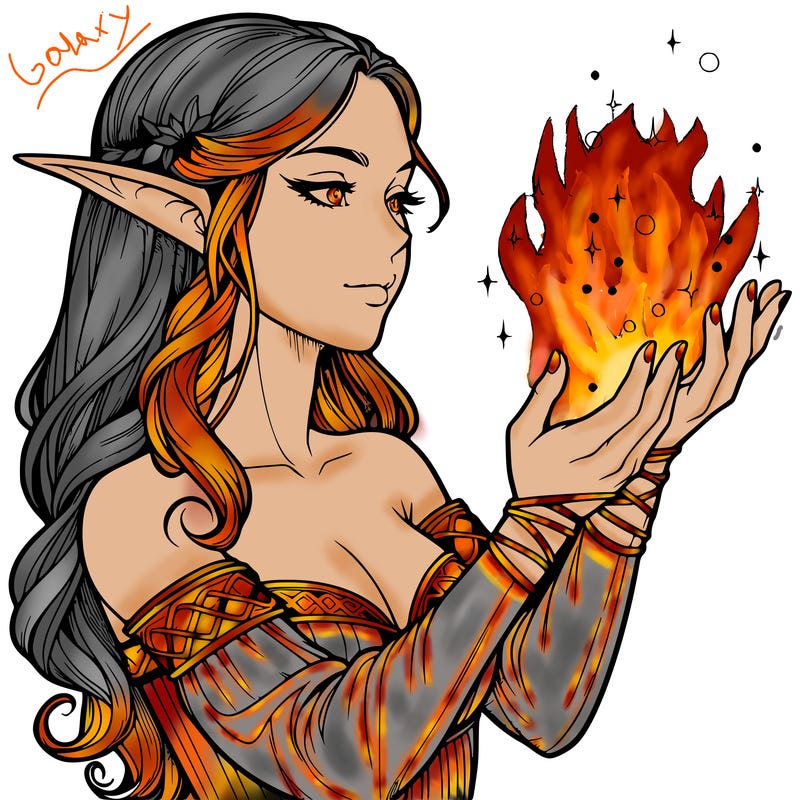 realistic elf girl doing magic