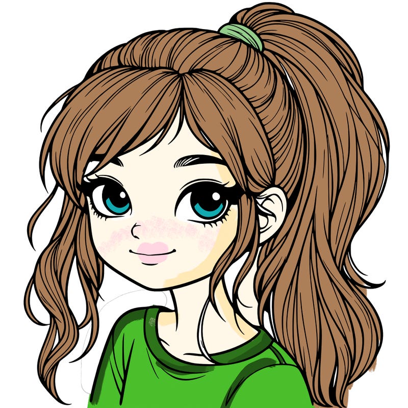 realistic girl with ponytail