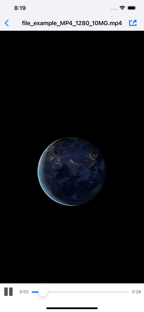 iFile 2 - iFile 2 app video player interface playing an MP4 file of Earth from space