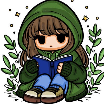girl in oversized hoodie reading a book