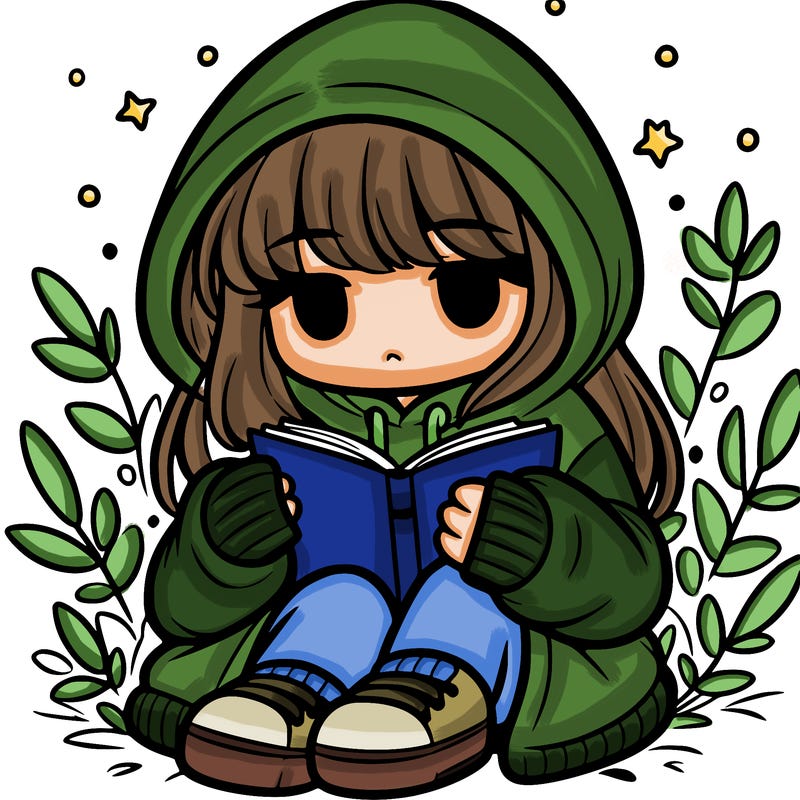 girl in oversized hoodie reading a book