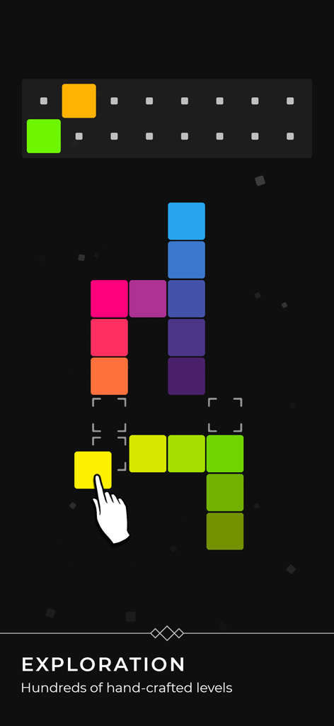 Colorma - Gameplay screenshot of Colorma showing a hand placing a yellow tile into a color gradient puzzle.