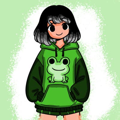 girl with frog sweatshirt