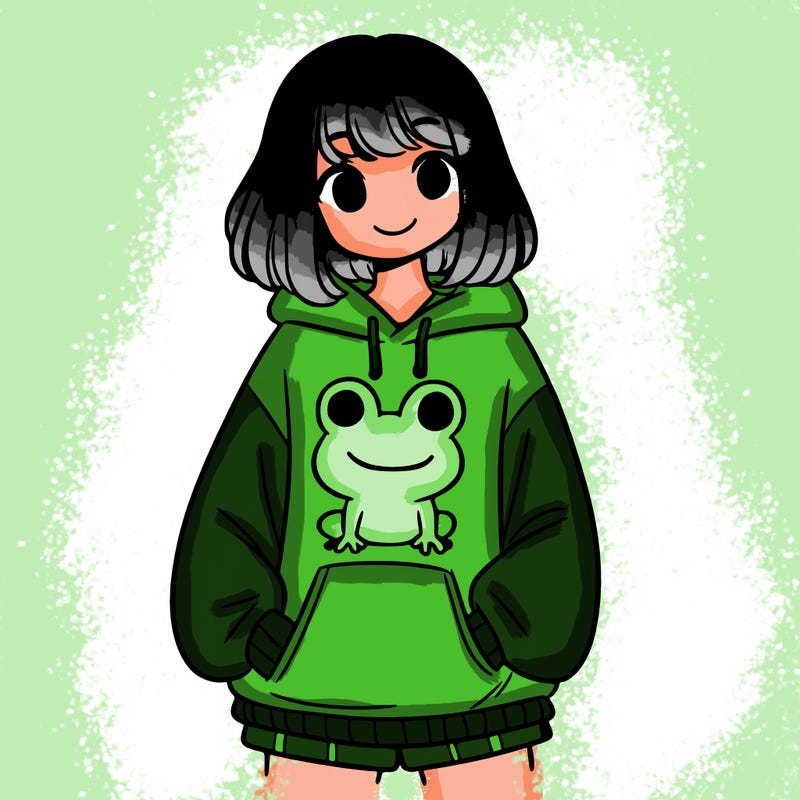 girl with frog sweatshirt